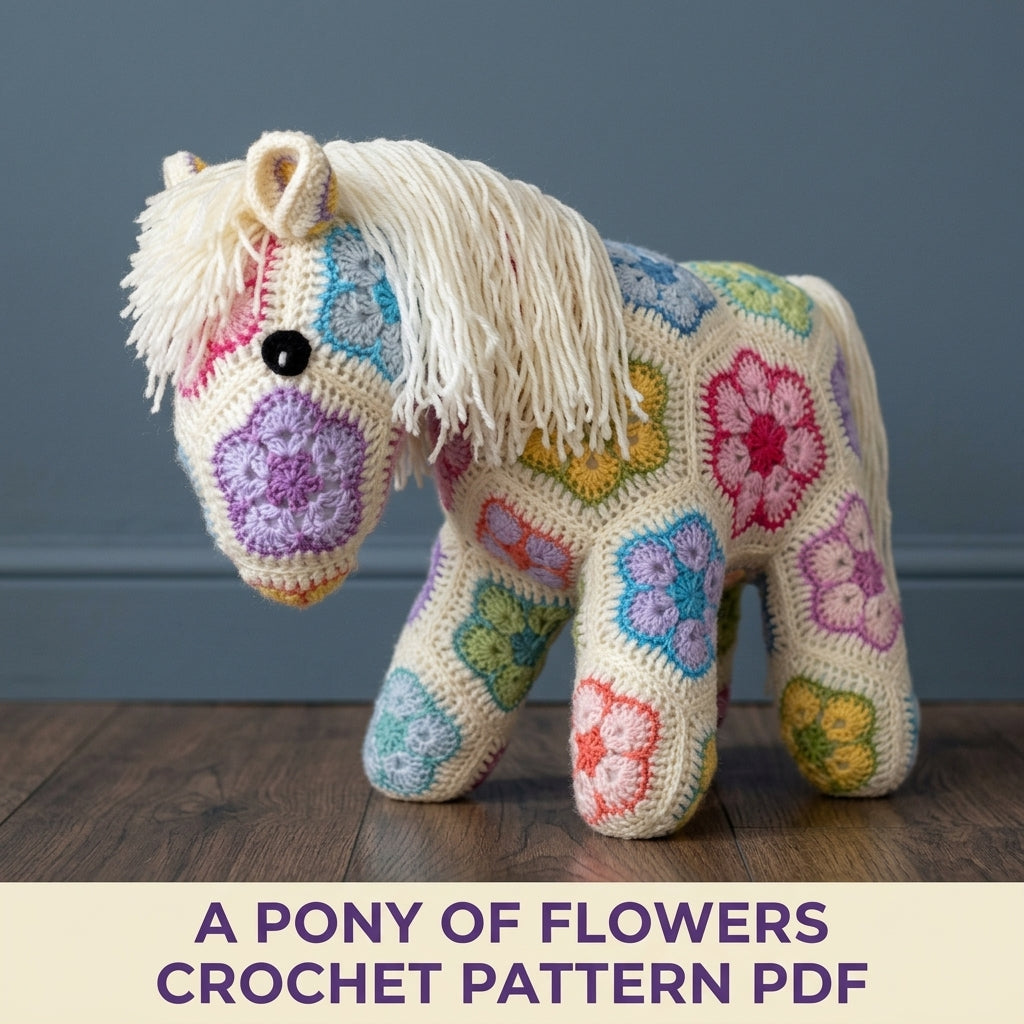 African Flower Pony Crochet Pattern PDF – Hexagon Amigurumi Horse