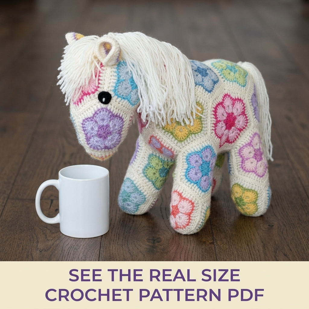 African Flower Pony Crochet Pattern PDF – Hexagon Amigurumi Horse