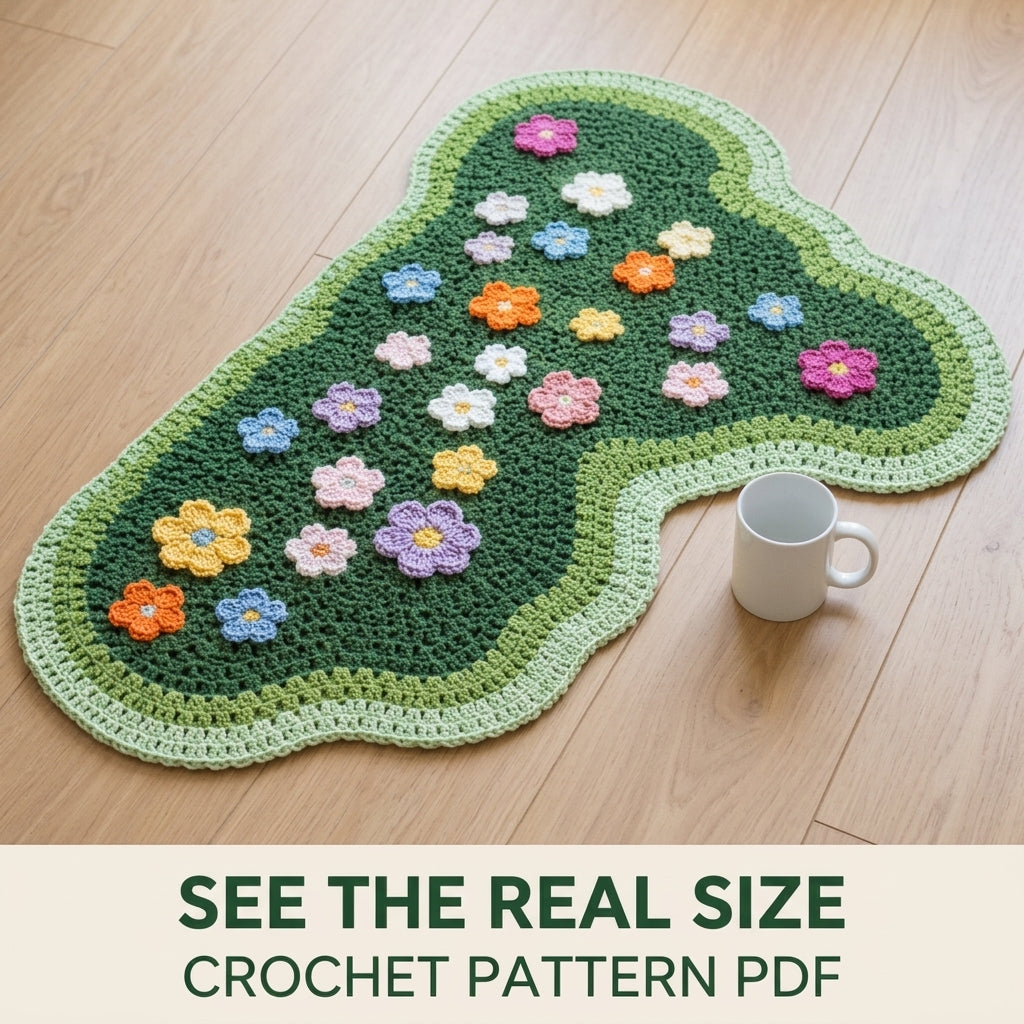 Flower Meadow Rug Crochet Pattern PDF – Cloud Shaped Floor Rug