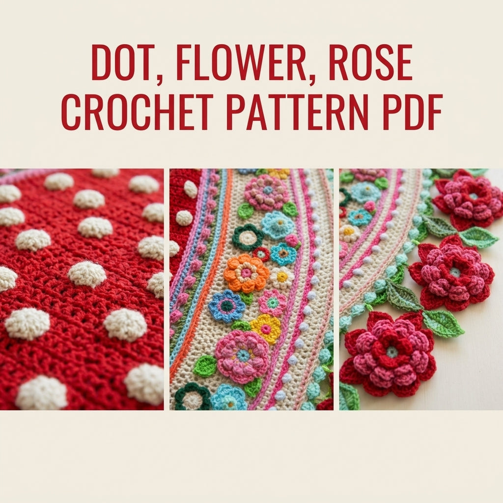 Polka Dot Rose Shawl Crochet Pattern PDF – Crescent Shawl with 3D Roses