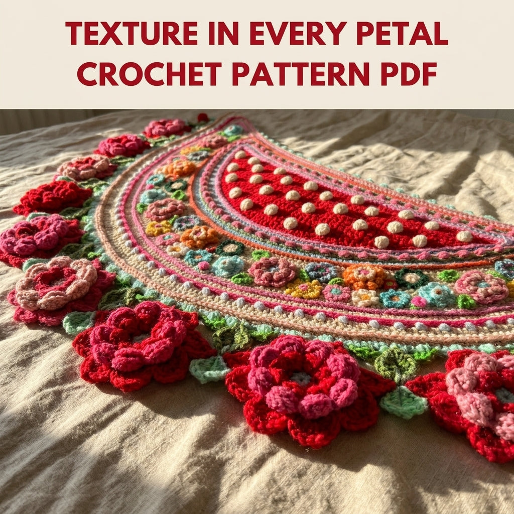Polka Dot Rose Shawl Crochet Pattern PDF – Crescent Shawl with 3D Roses