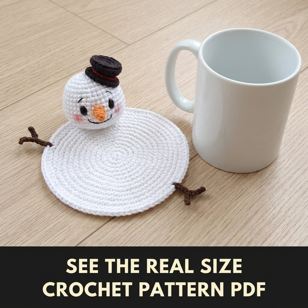 Snowman Mug Coaster Crochet Pattern PDF – Christmas Mug Rug