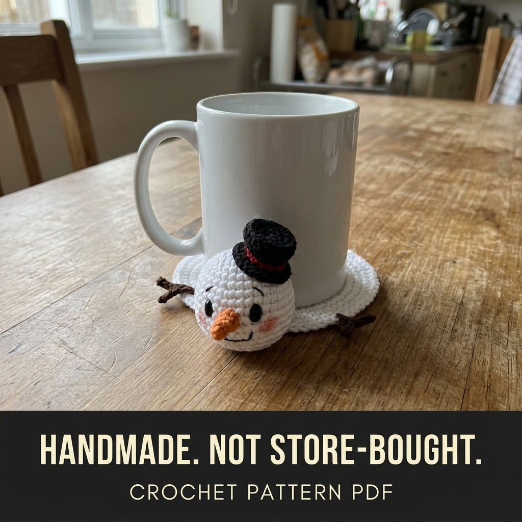 Snowman Mug Coaster Crochet Pattern PDF – Christmas Mug Rug