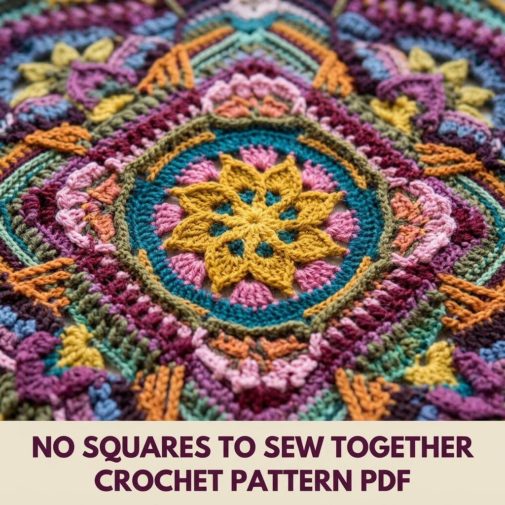Jewel Mandala Crochet Blanket Pattern PDF – Textured Overlay Square Throw in Rounds