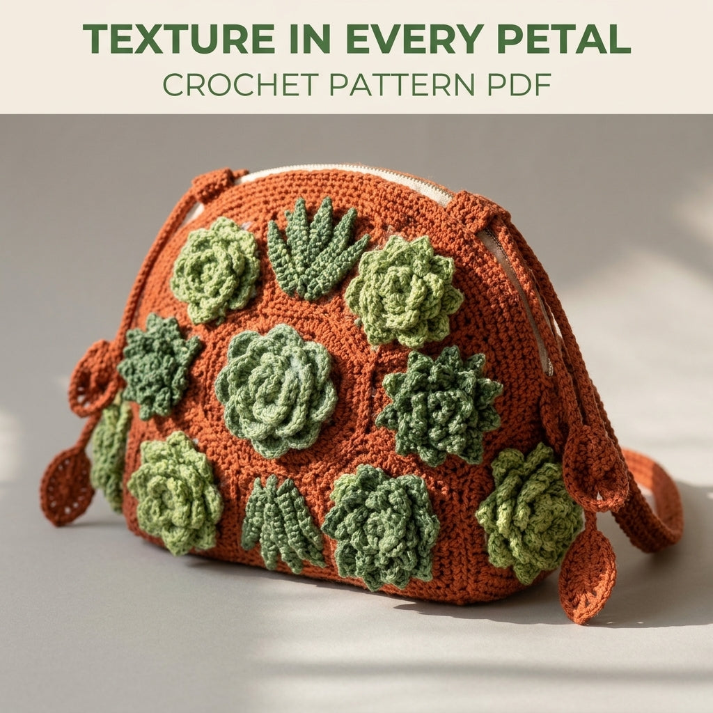 Succulent Bag Crochet Pattern PDF – Crossbody Bag with 3D Succulents