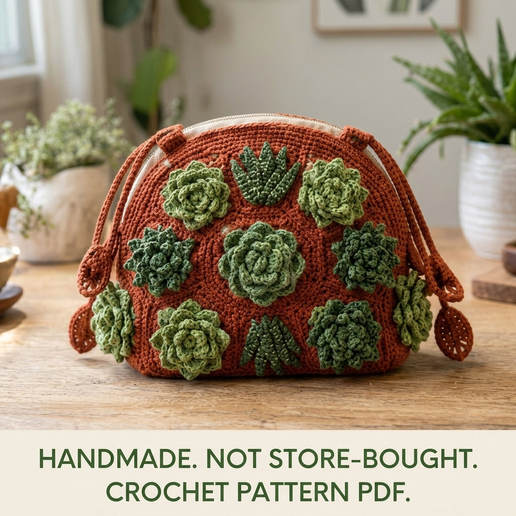 Succulent Bag Crochet Pattern PDF – Crossbody Bag with 3D Succulents