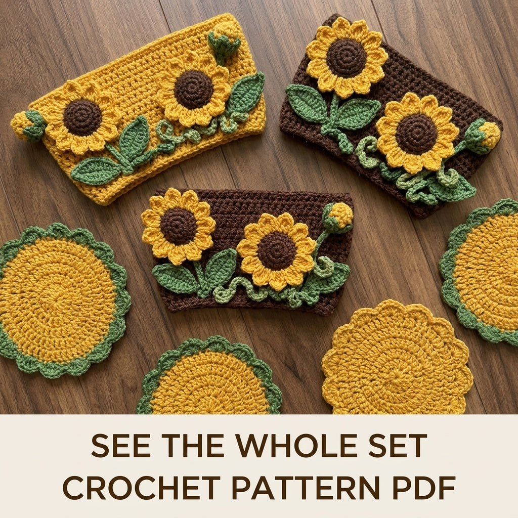 Sunflower Mug Cozy and Coaster Set Crochet Pattern PDF – Mug Rug