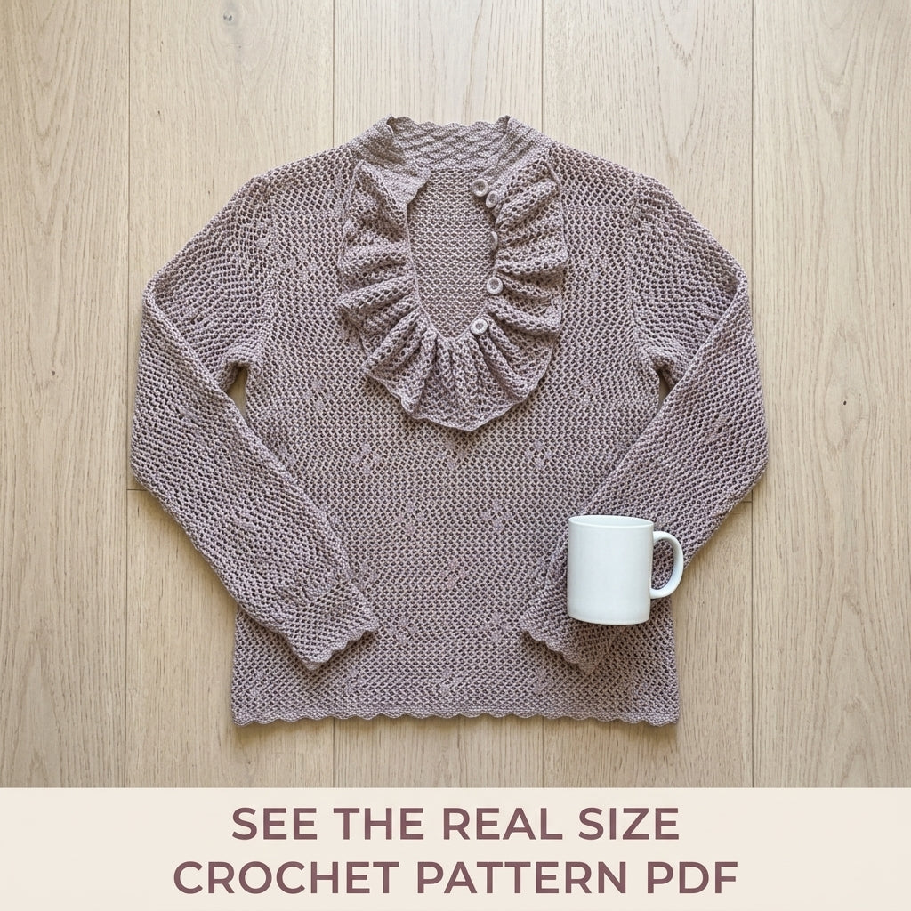 Mauve Lace Sweater Crochet Pattern PDF – Ruffle Collar Vintage Pullover