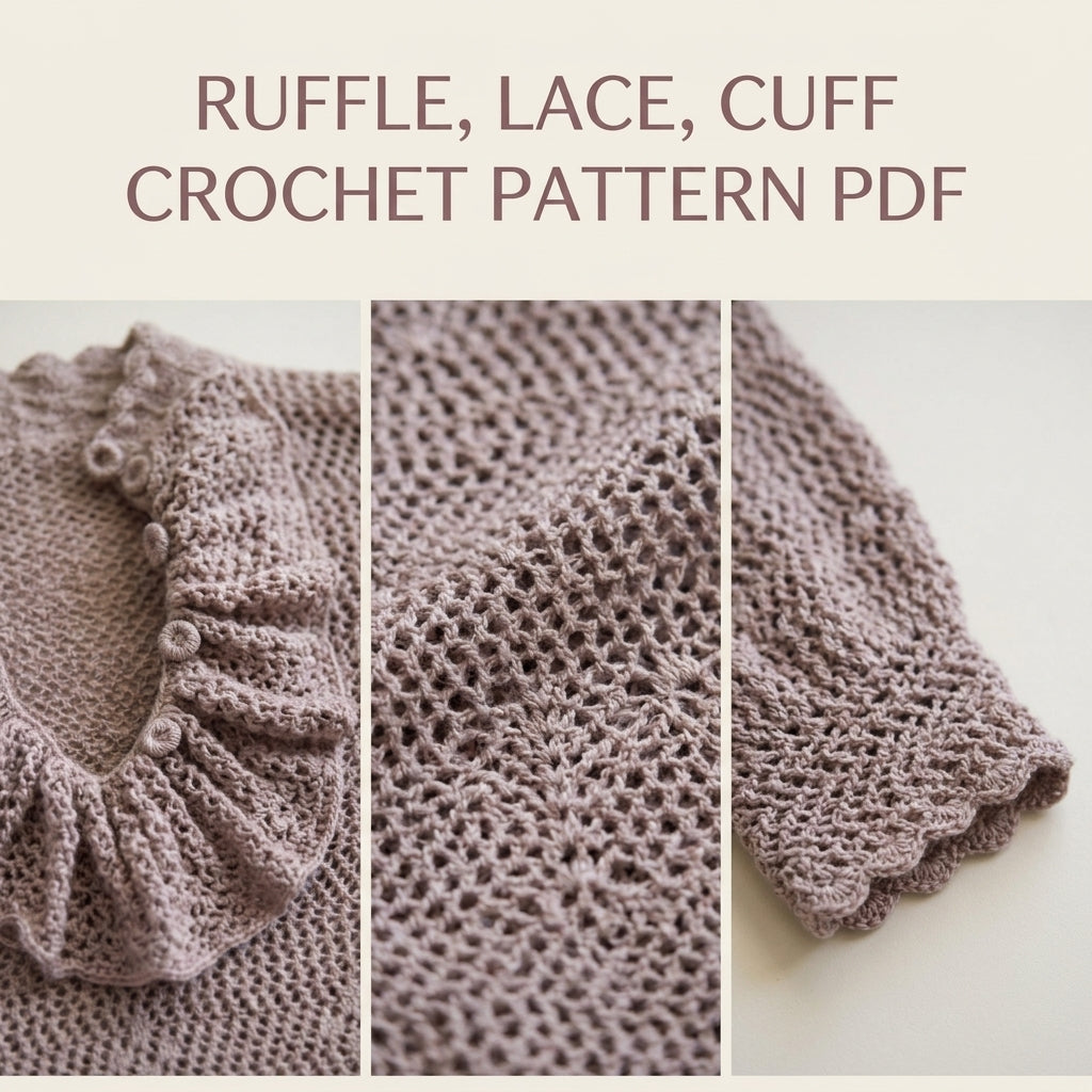Mauve Lace Sweater Crochet Pattern PDF – Ruffle Collar Vintage Pullover