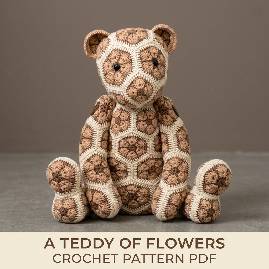 African Flower Teddy Bear Crochet Pattern PDF – Hexagon Amigurumi Bear