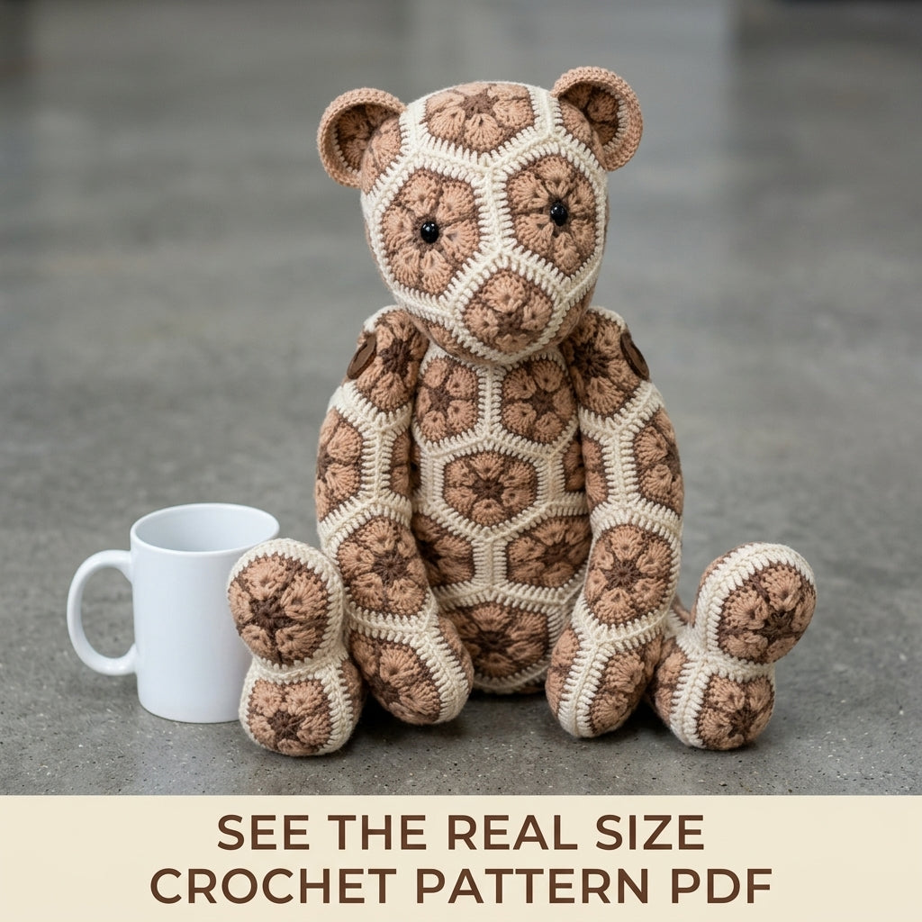 African Flower Teddy Bear Crochet Pattern PDF – Hexagon Amigurumi Bear
