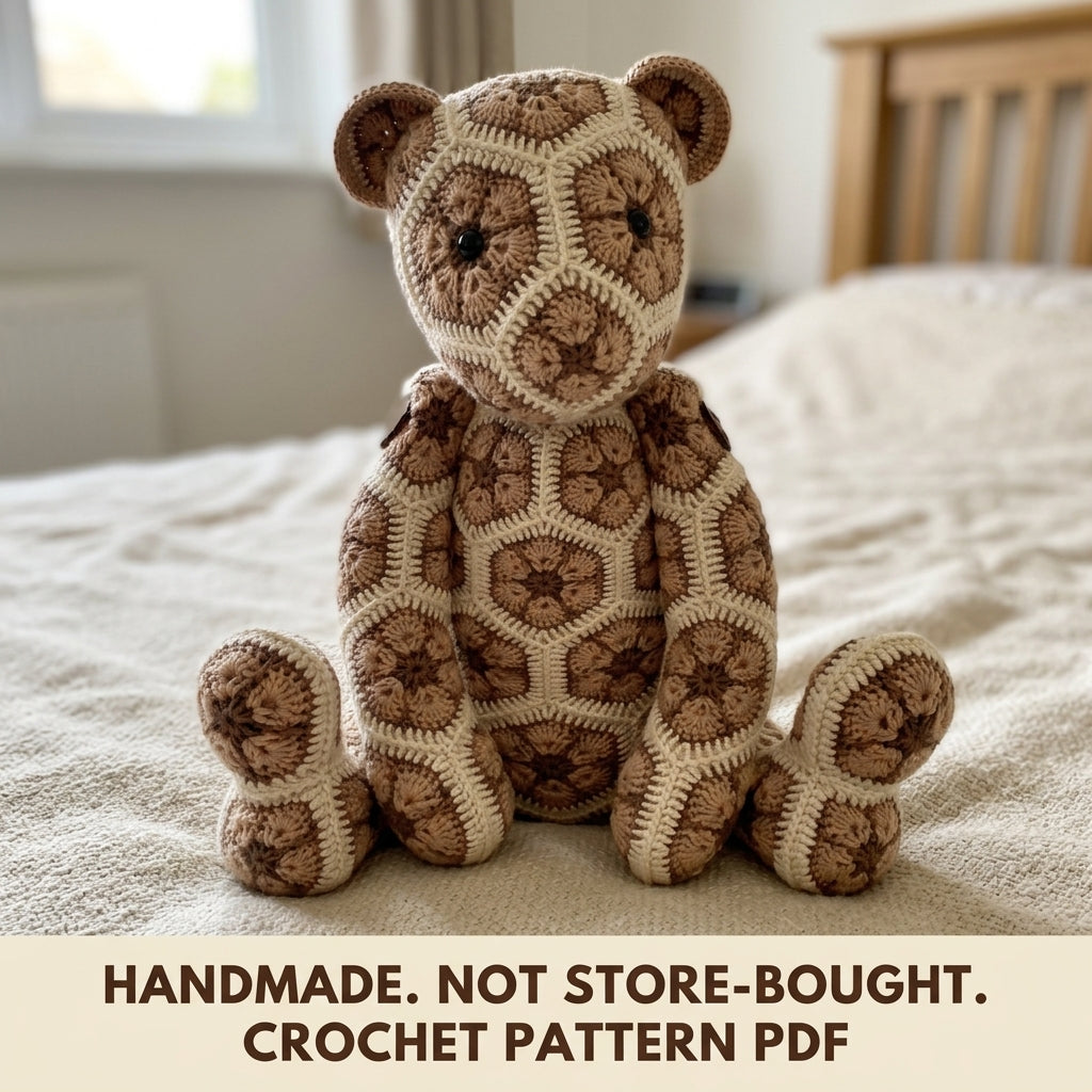 African Flower Teddy Bear Crochet Pattern PDF – Hexagon Amigurumi Bear