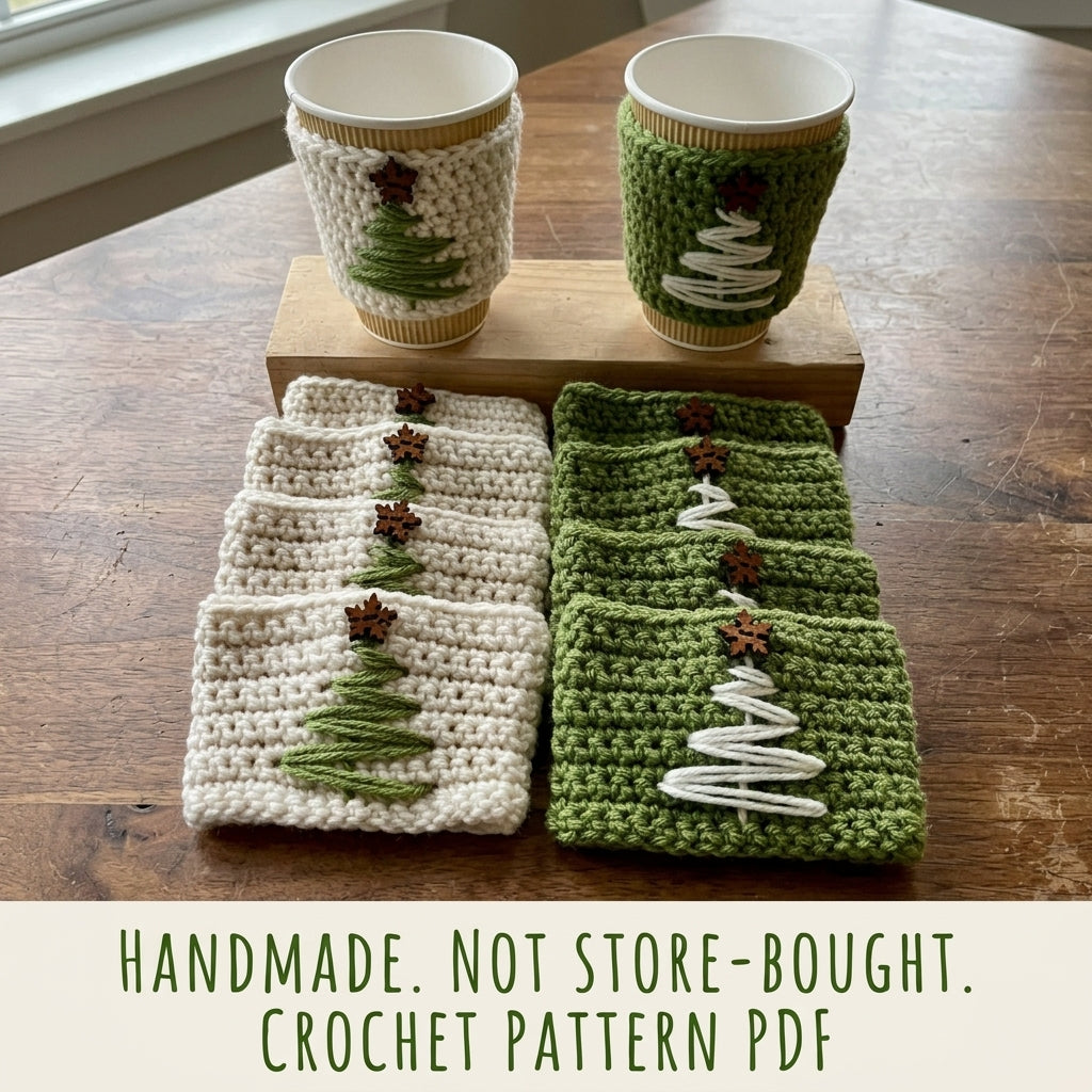 Christmas Tree Cup Cozies Crochet Pattern PDF – Quick Holiday Gift