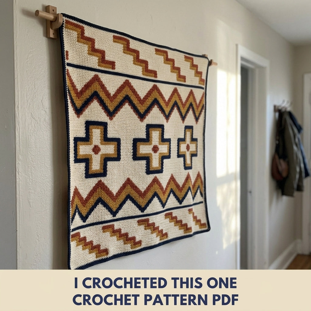 Cross and Zigzag Tapestry Crochet Pattern PDF – Geometric Crochet Wall Decor