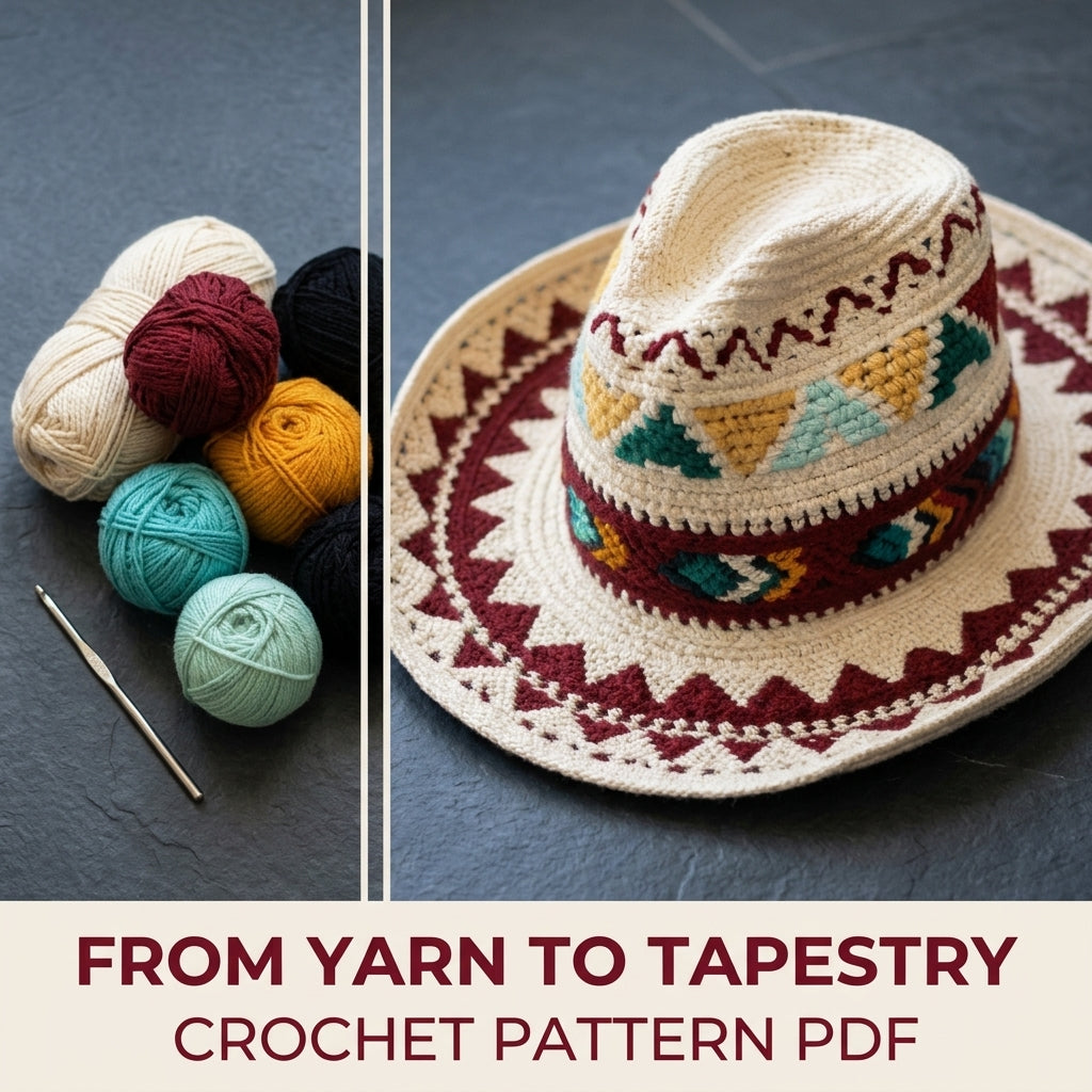 Tapestry Crochet Western Hat Pattern PDF – Colourwork Cowboy Hat