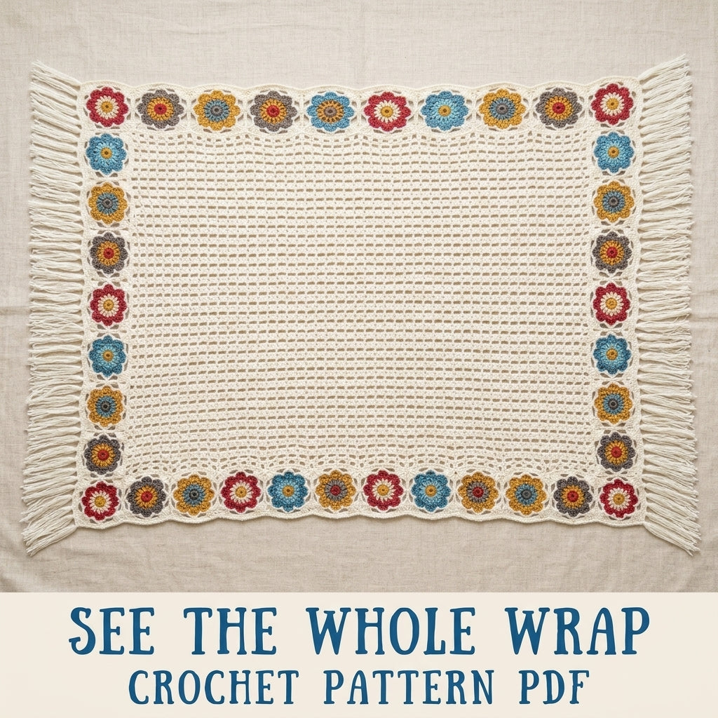 Flower Edge Mesh Wrap Crochet Pattern PDF – Granny Flower Shawl Cape