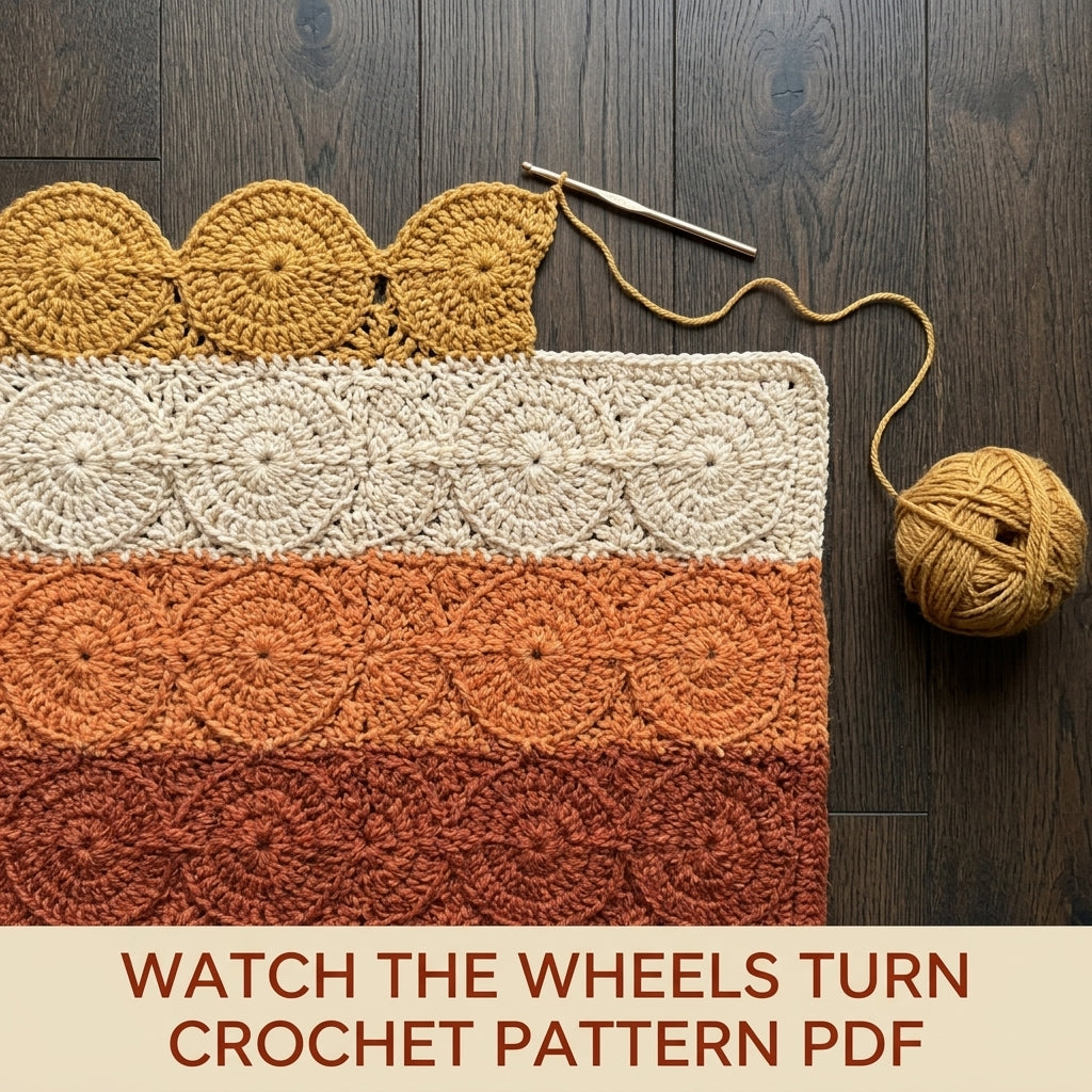 Catherine Wheel Crochet Blanket Pattern PDF – Textured Scalloped Throw in Rust, Orange and Cream