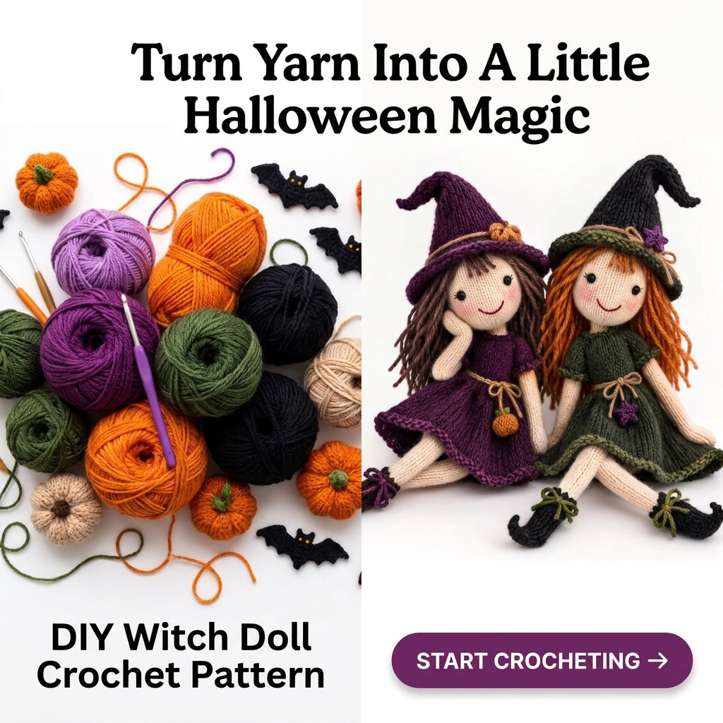 Knitted Witch Doll Pattern | Two Cottage Witches with Hats, Dresses & Curled Boots | KNITTING Pattern PDF | Instant Download