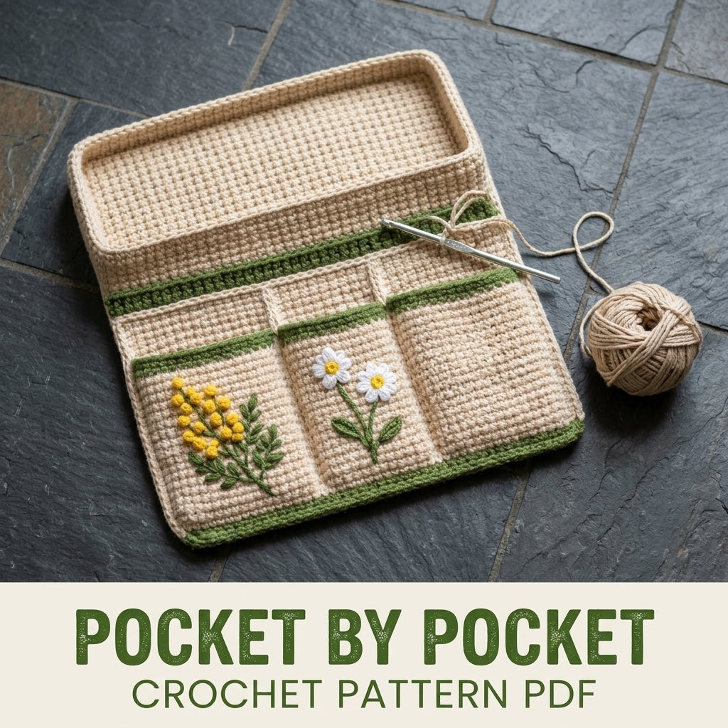 Wildflower Armrest Tray Caddy Crochet Pattern PDF – Sofa Arm Organizer