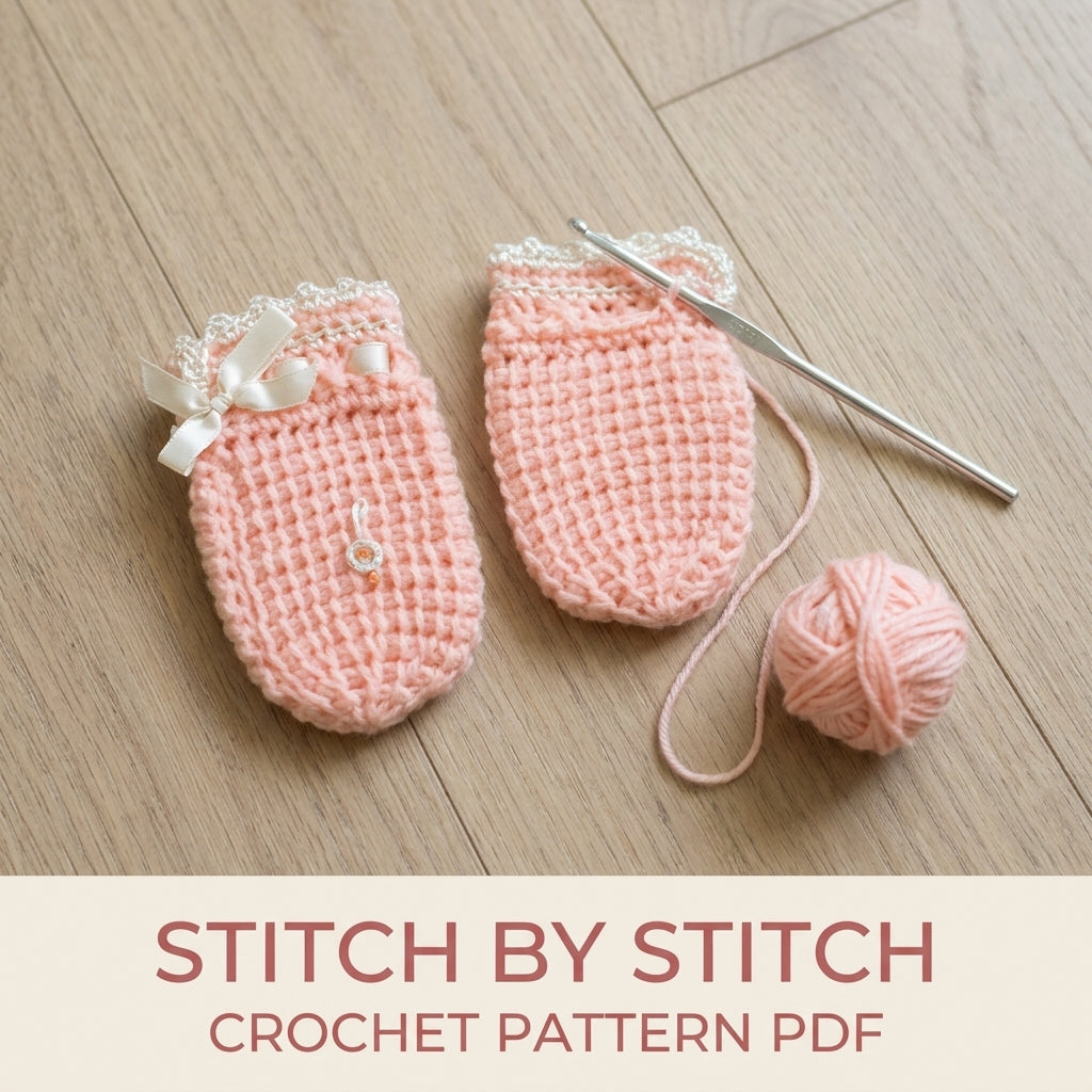Ribbon Baby Mittens Crochet Pattern PDF – Newborn Mittens with Bows
