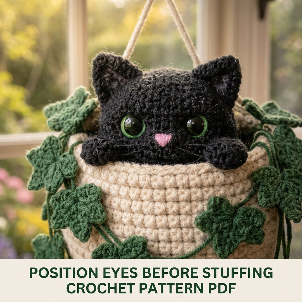 Black Cat Ivy Hanging Basket Crochet Pattern PDF – Window Decor