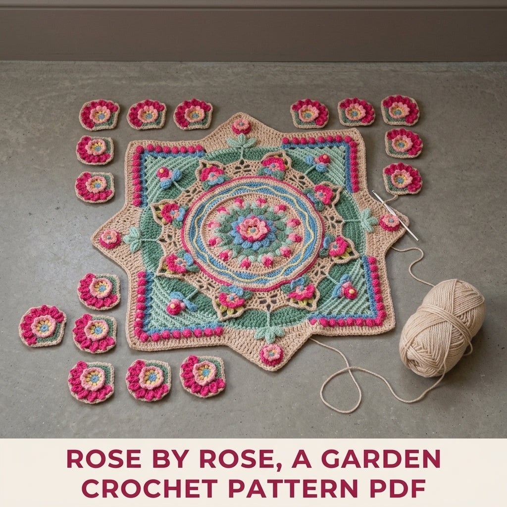 Rose Garden Overlay Blanket Crochet Pattern PDF – Raised Roses Mandala Throw