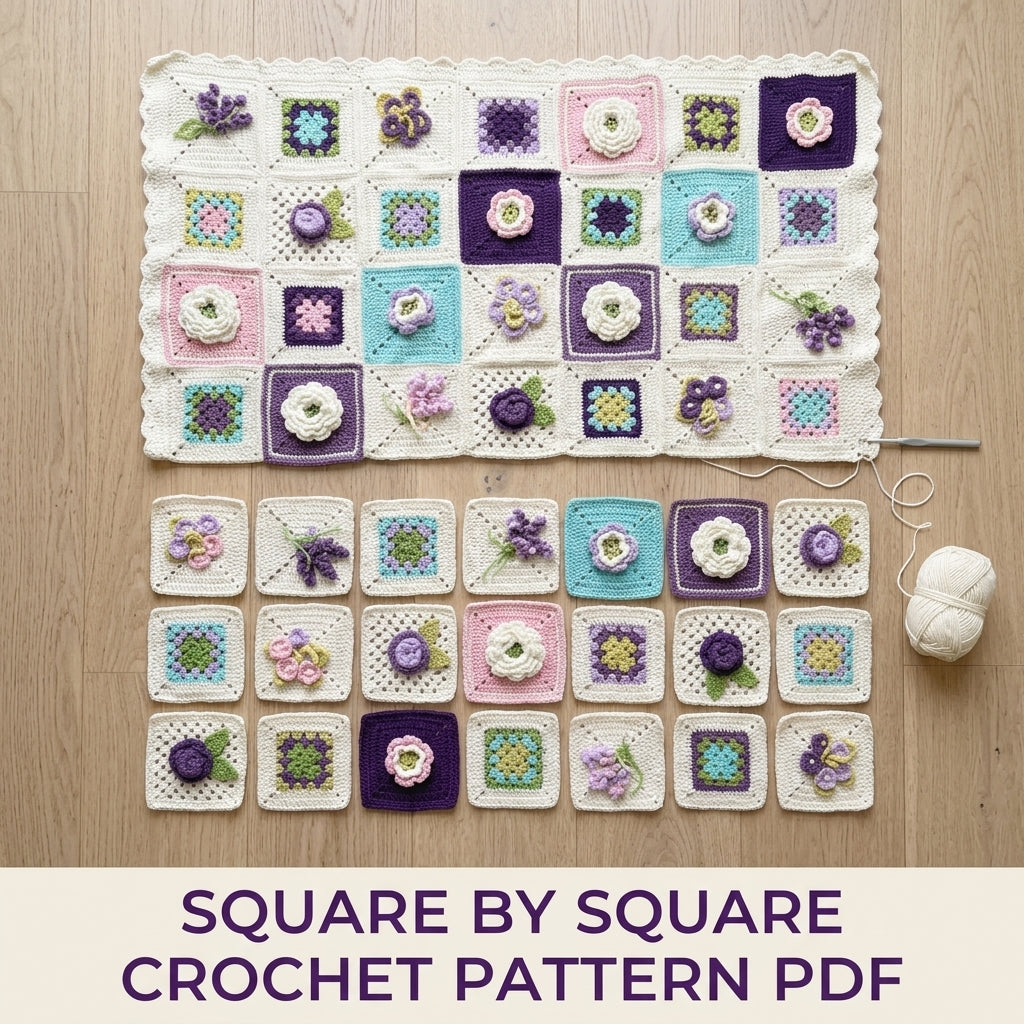 3D Flower Granny Sampler Blanket Crochet Pattern PDF – Rose and Violet Afghan