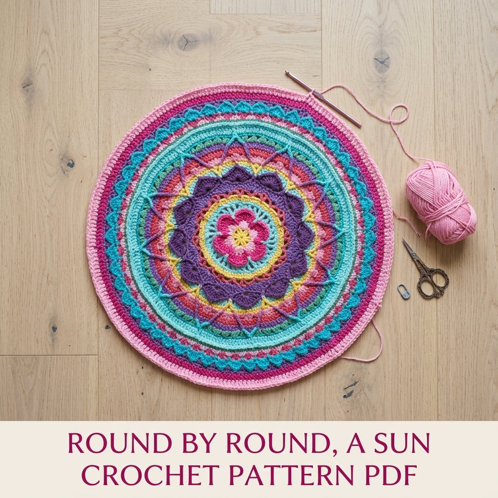Candy Sunburst Mandala Blanket Crochet Pattern PDF – Bright Textured Square Throw