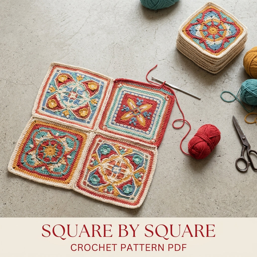 Overlay Mandala Blanket Crochet Pattern PDF – Star Squares Set on Point