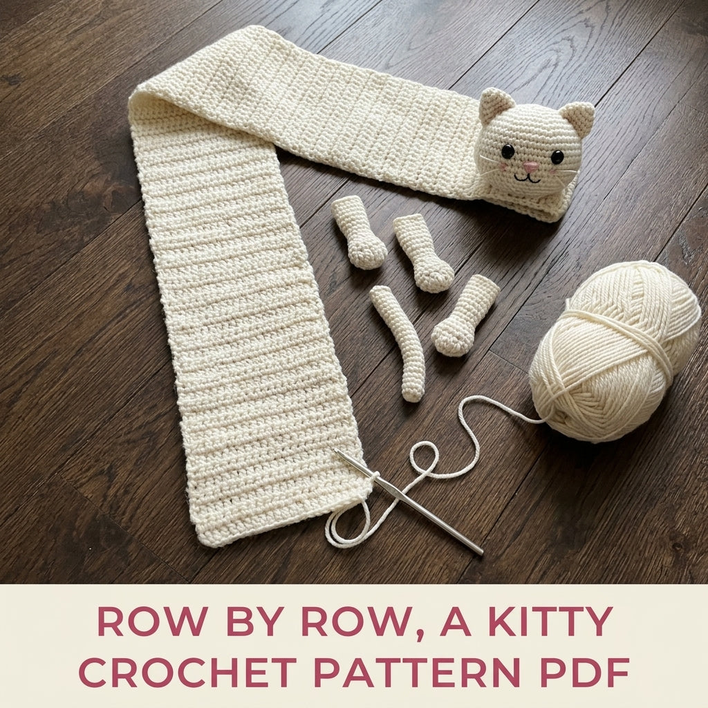 Kitty Hug Scarf Crochet Pattern PDF – Cat Scarf with 3D Head and Paws