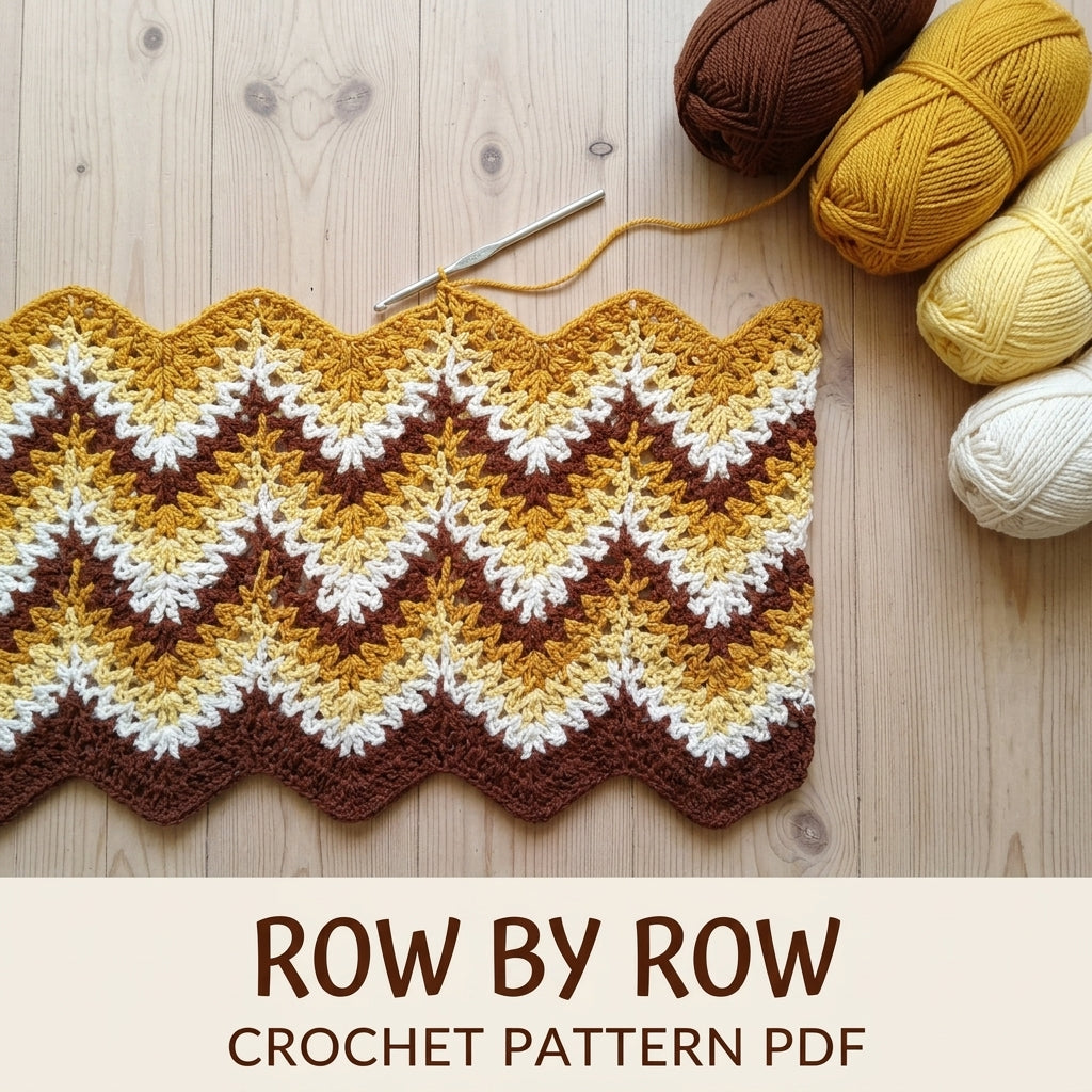 Vintage Gold Ripple Blanket Crochet Pattern PDF – Vintage Brown and Gold Afghan