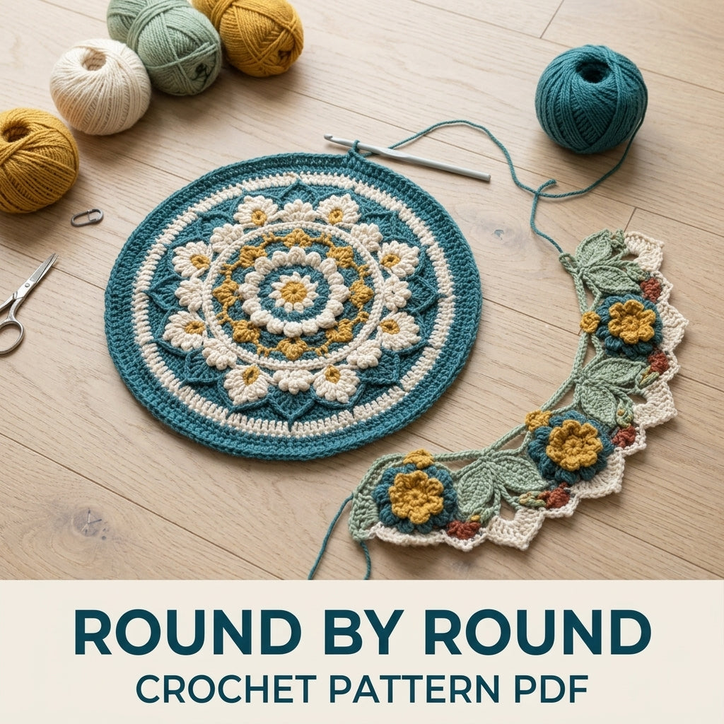 Teal Flower Mandala Table Topper Crochet Pattern PDF – Round Tablecloth