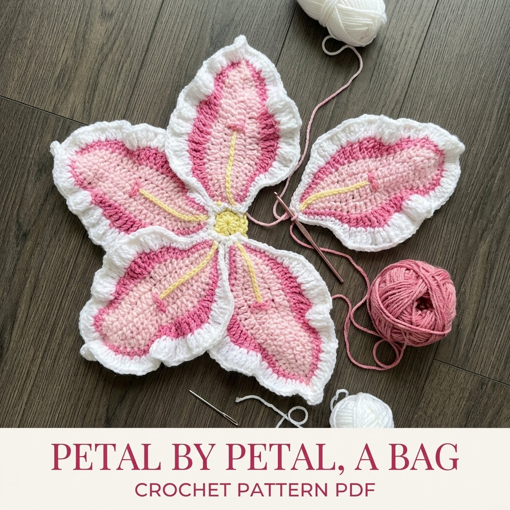 Flower Petal Bag Crochet Pattern PDF – Pink Ruffled Flower Shoulder Bag
