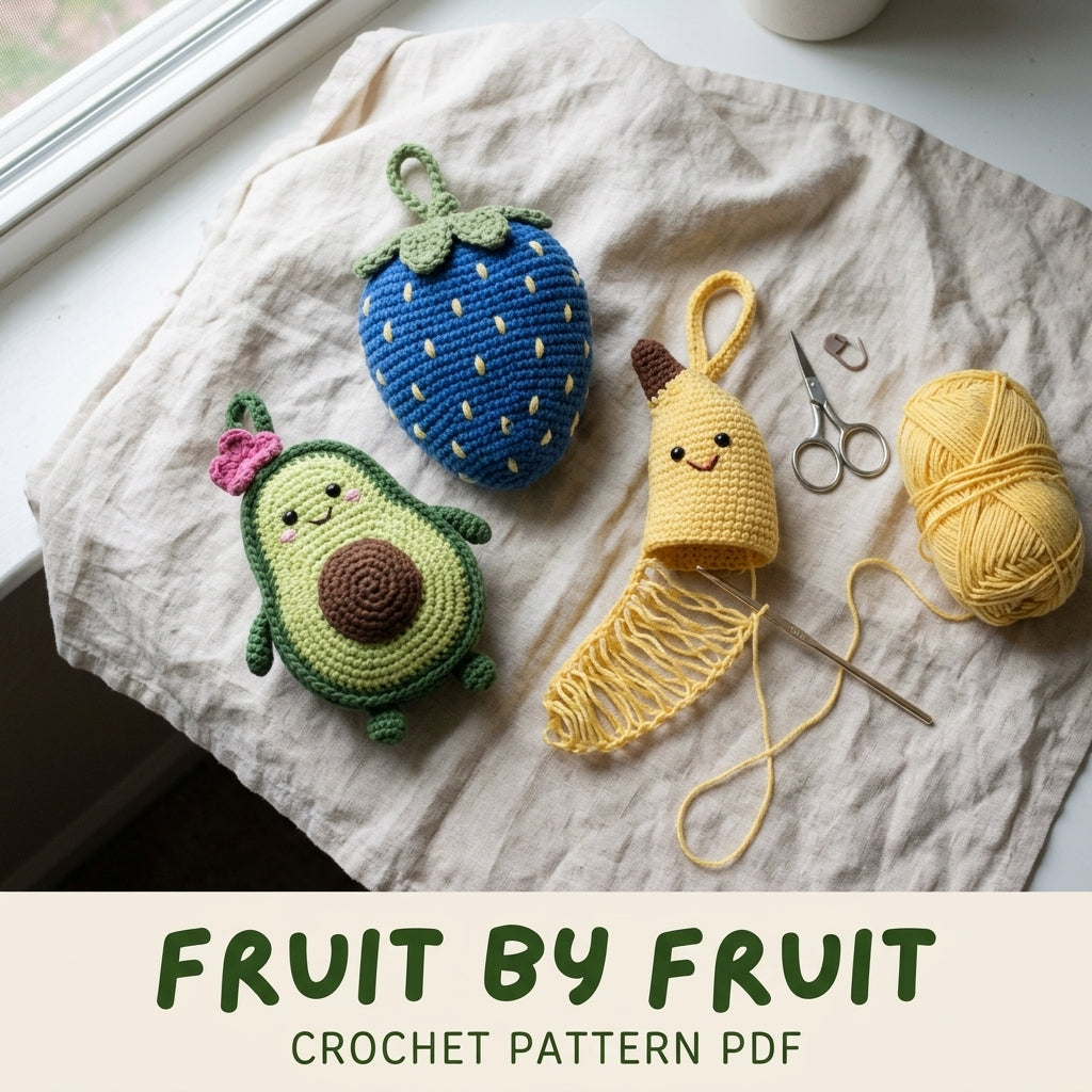 Fruit Car Tissue Holder Crochet Pattern PDF – Avocado Banana Strawberry Set
