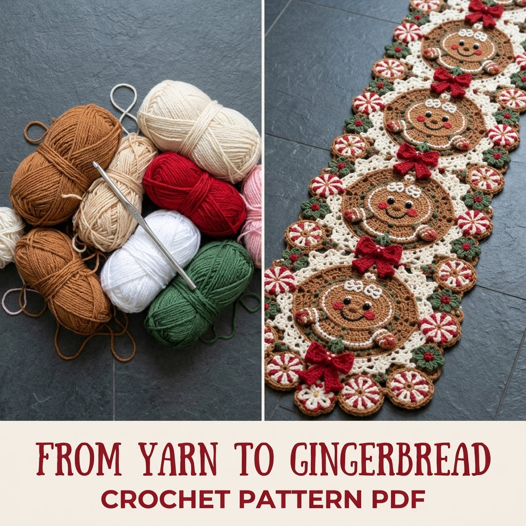 Gingerbread Table Runner Crochet Pattern PDF – Christmas Table Decor