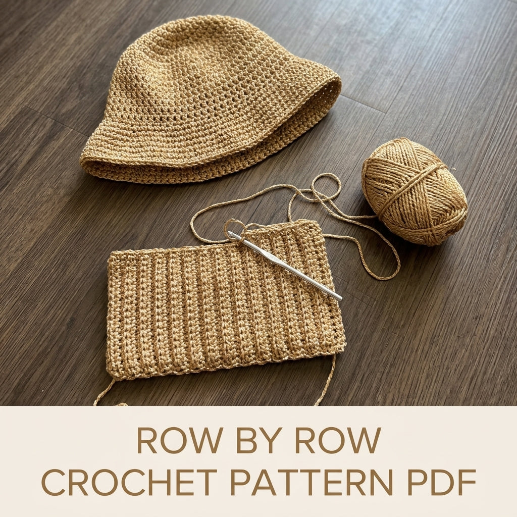 Golden Ribbed Drawstring Bag and Sun Hat Crochet Pattern PDF – Matching Summer Set