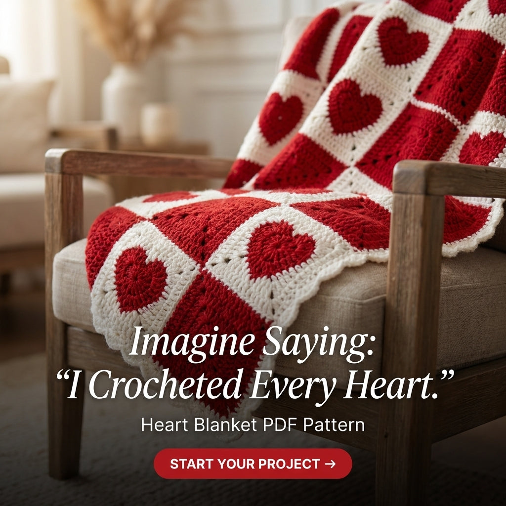 Heart Granny Square Blanket Crochet Pattern – Red & White Valentine Throw