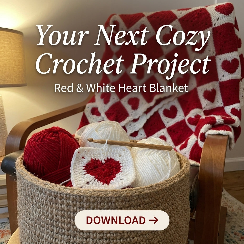 Heart Granny Square Blanket Crochet Pattern – Red & White Valentine Throw