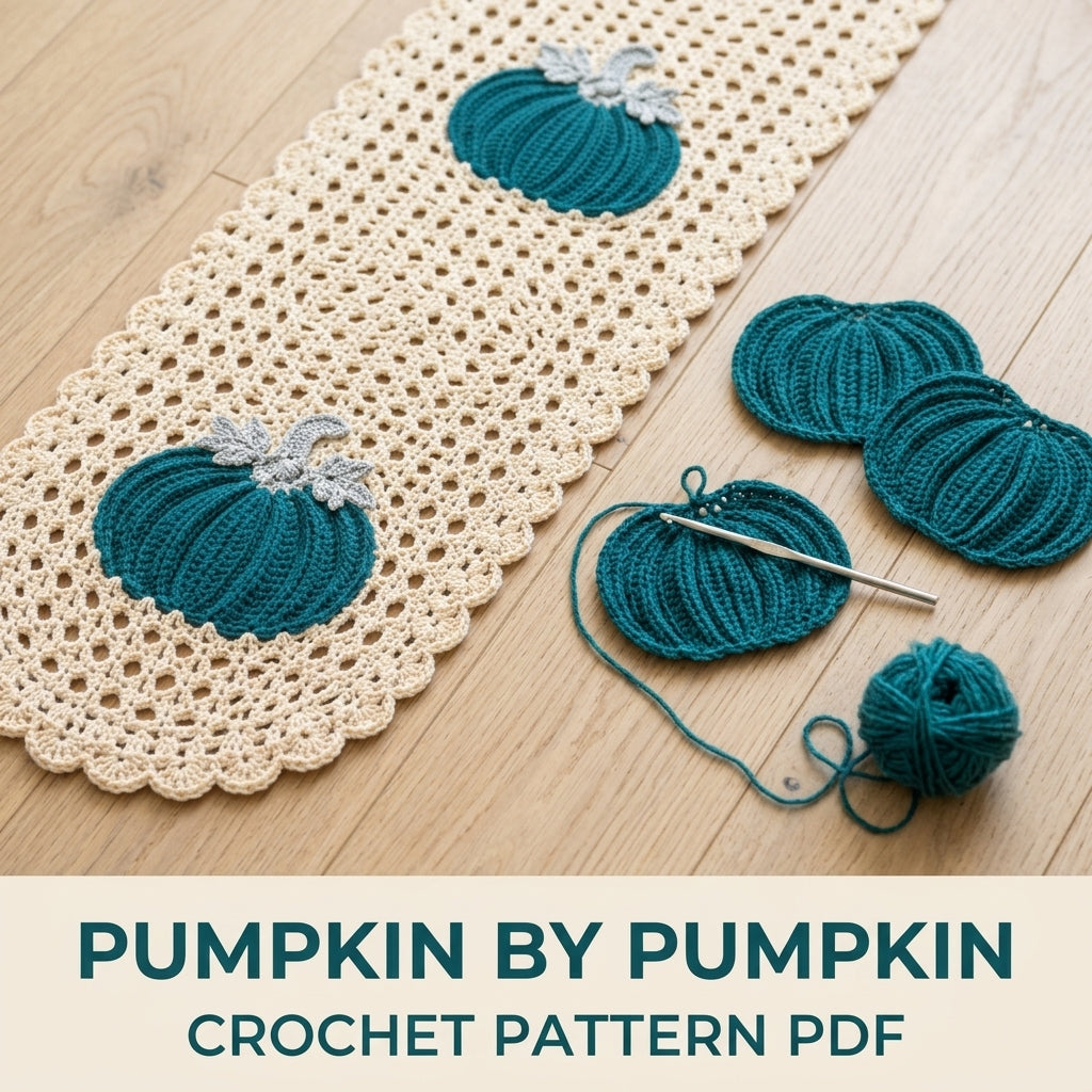Teal Pumpkin Lace Table Runner Crochet Pattern PDF – Modern Fall Runner