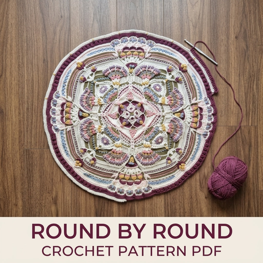 Plum Fan Mandala Blanket Crochet Pattern PDF – Large Round Textured Mandala