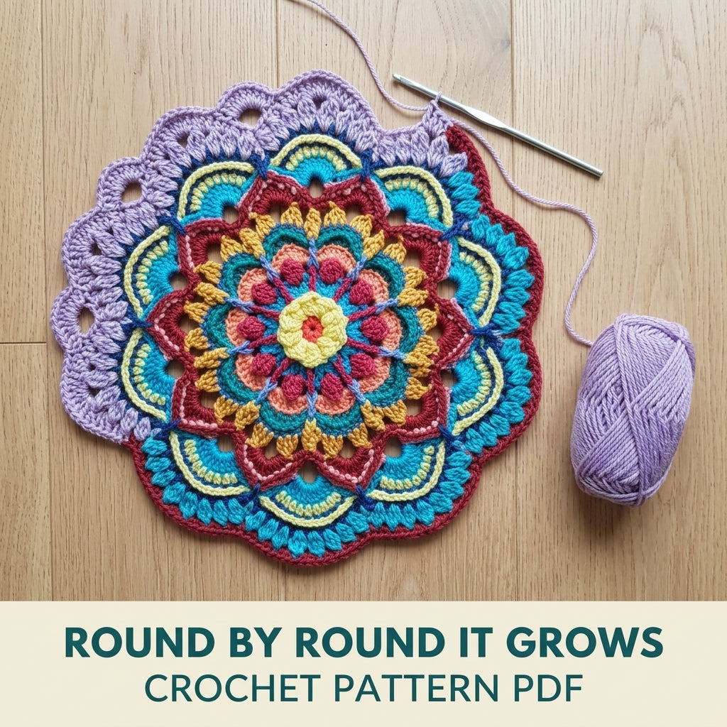 Rainbow Mandala Crochet Pattern PDF – Colourful Round Doily for Yarn Scraps