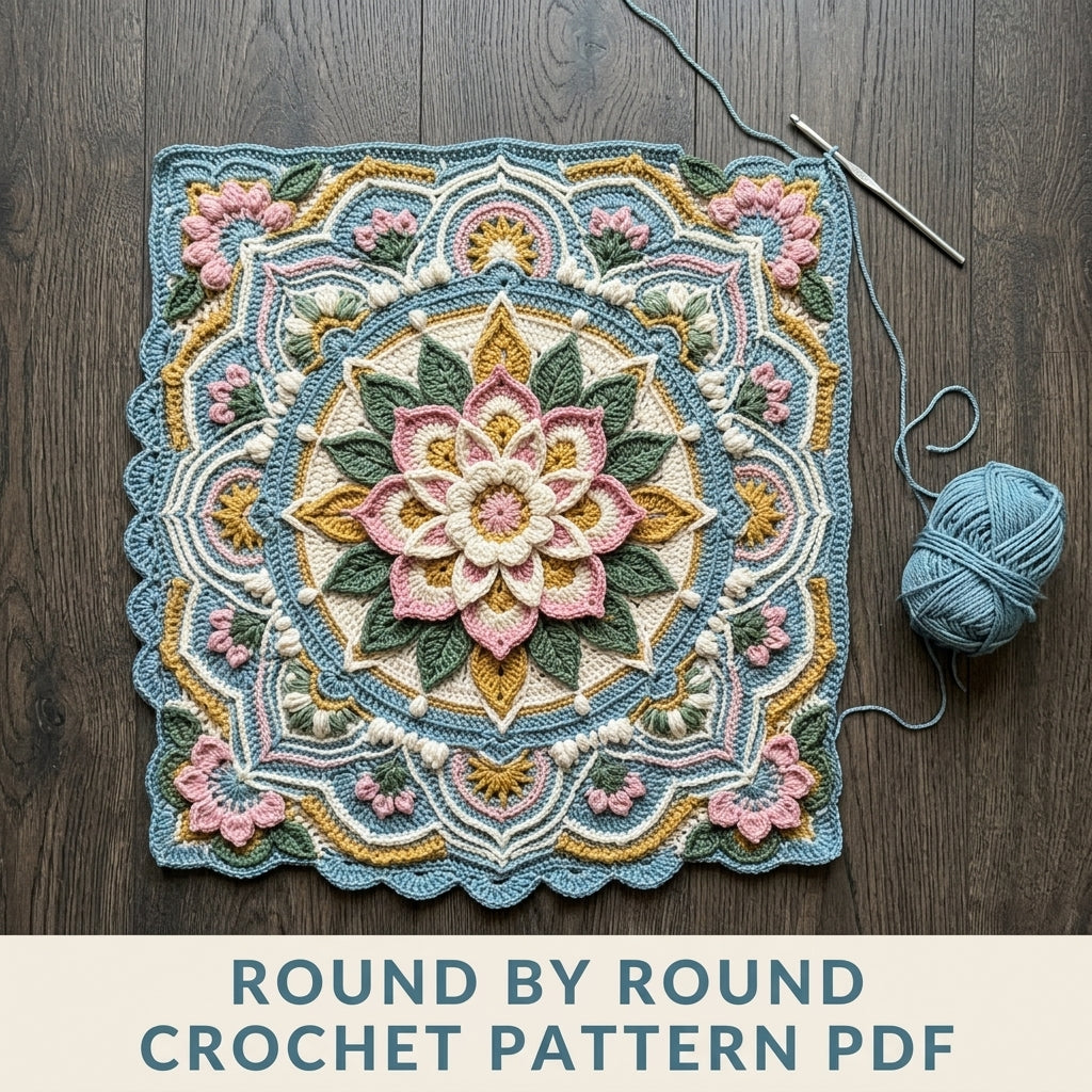 Framed Flower Mandala Square Crochet Pattern PDF – 3D Mandala Wall Art