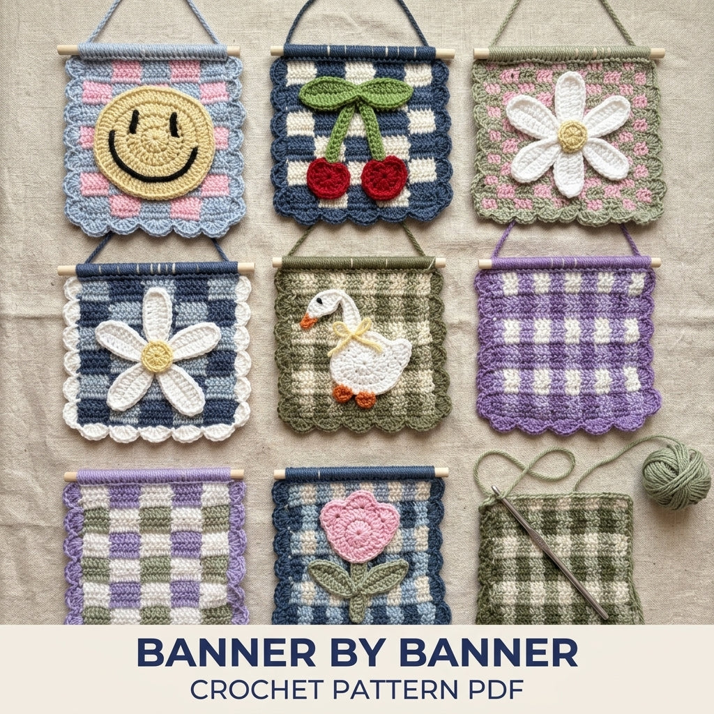 Gingham Mini Wall Banner Set Crochet Pattern PDF – Cute Wall Decor