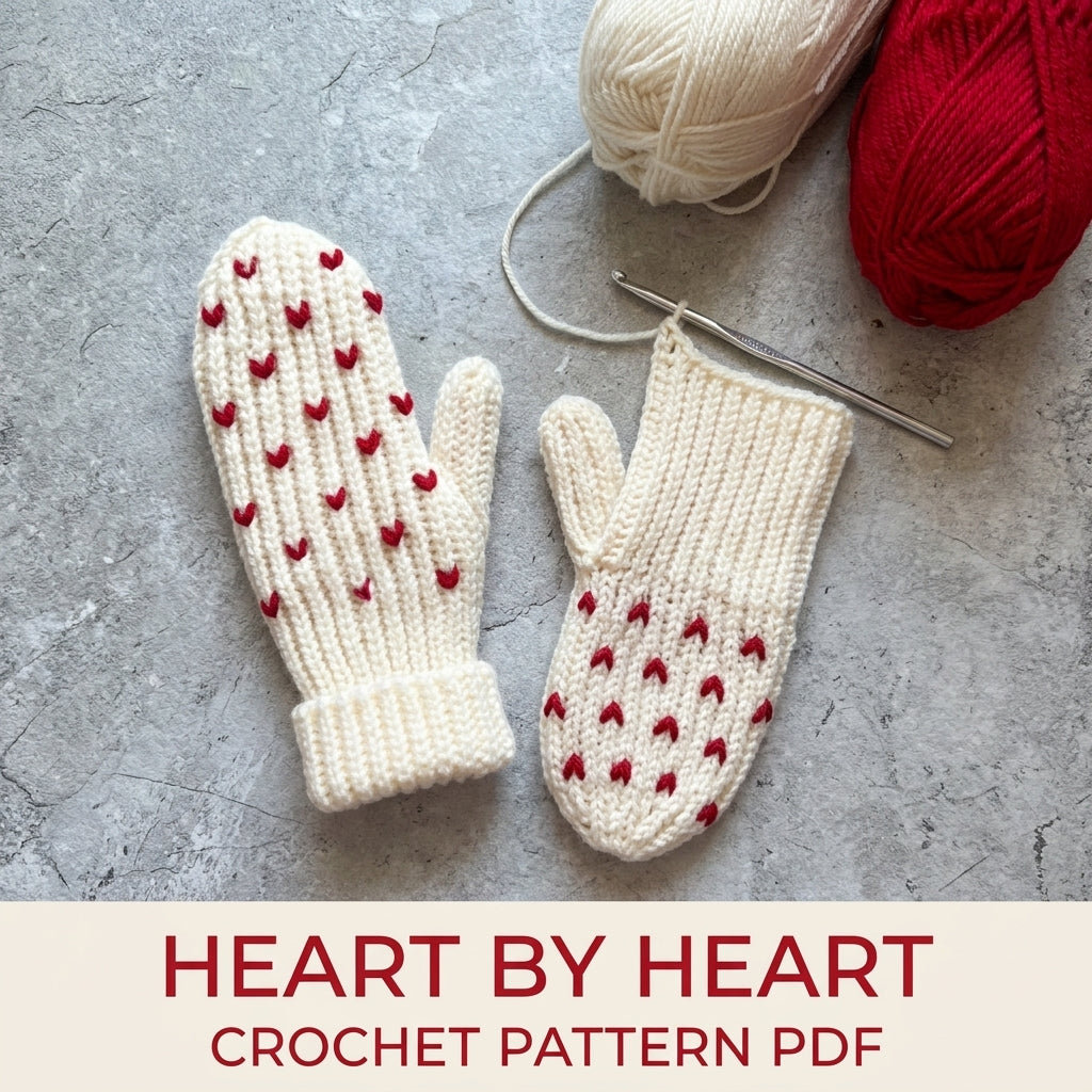 Little Hearts Mittens Crochet Pattern PDF – Ribbed Winter Mittens