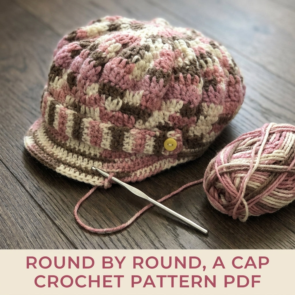 Newsboy Cap Crochet Pattern PDF – Slouchy Brimmed Hat with Button Tab
