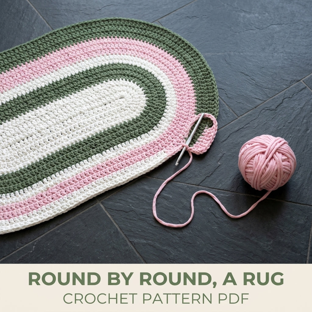 Oval Stripe Rug Crochet Pattern PDF – Easy T-Shirt Yarn Rug