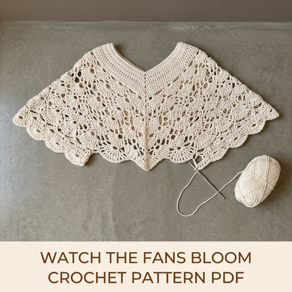 Lace Poncho Crochet Pattern PDF – V-Neck Fan Lace Poncho with Scalloped Hem