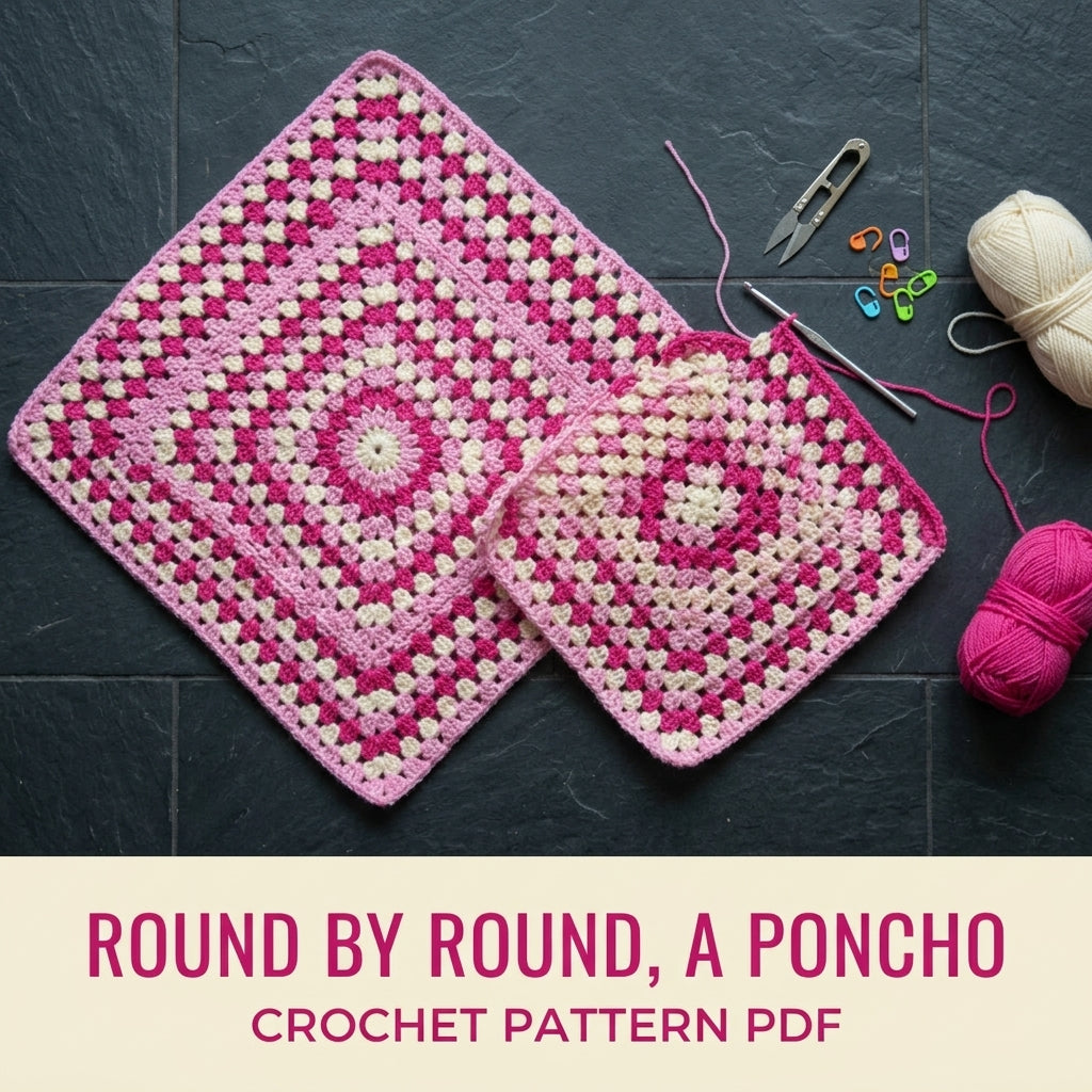 Pink Granny Kids Poncho Crochet Pattern PDF – Easy Two Square Poncho with Fringe