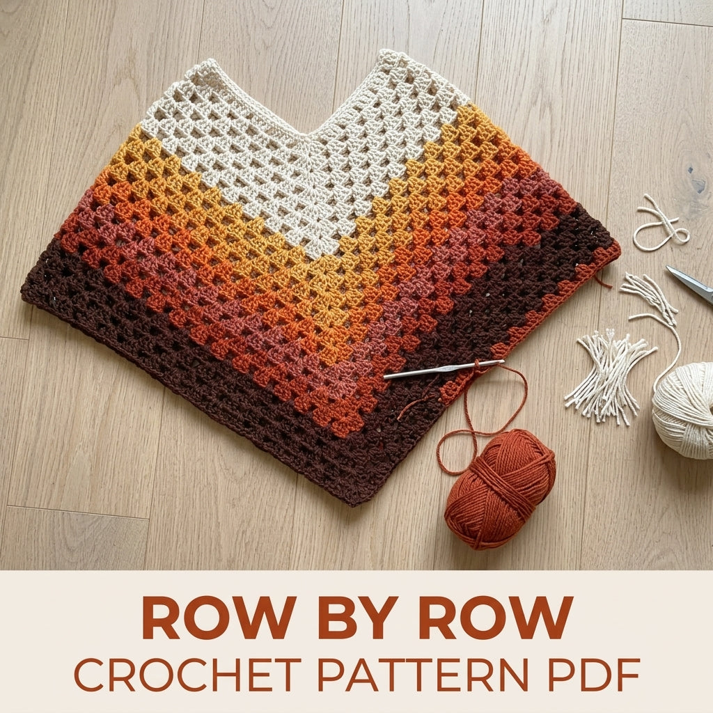 Autumn Ombré Granny Stitch Poncho Crochet Pattern PDF – Autumn Ombré Poncho with Fringe