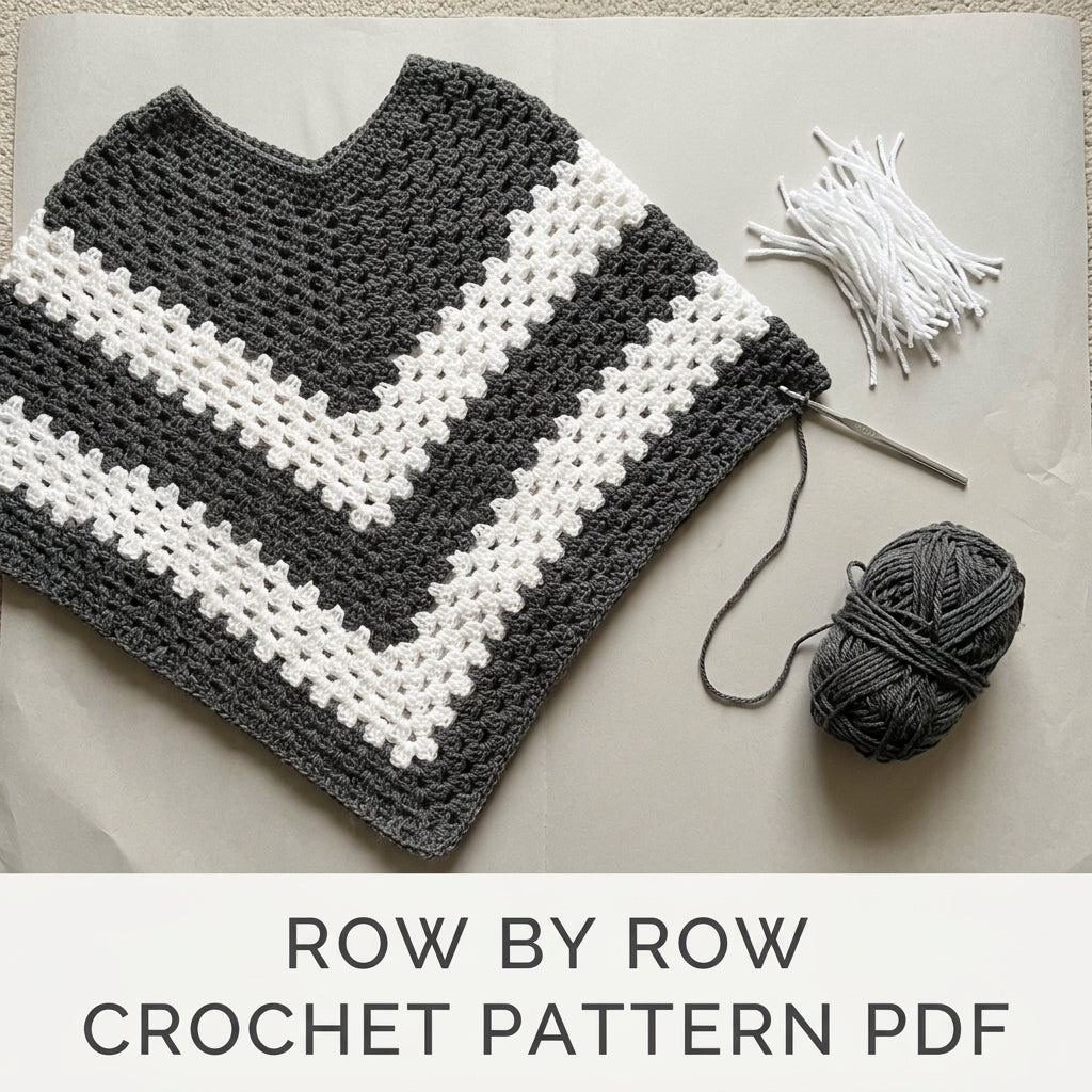 Grey Chevron Granny Stitch Poncho Crochet Pattern PDF – Grey and White Chevron Poncho